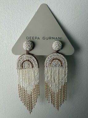 Deepa Gurnani Circe Beaded Drop Earrings in Ivory/Gold
